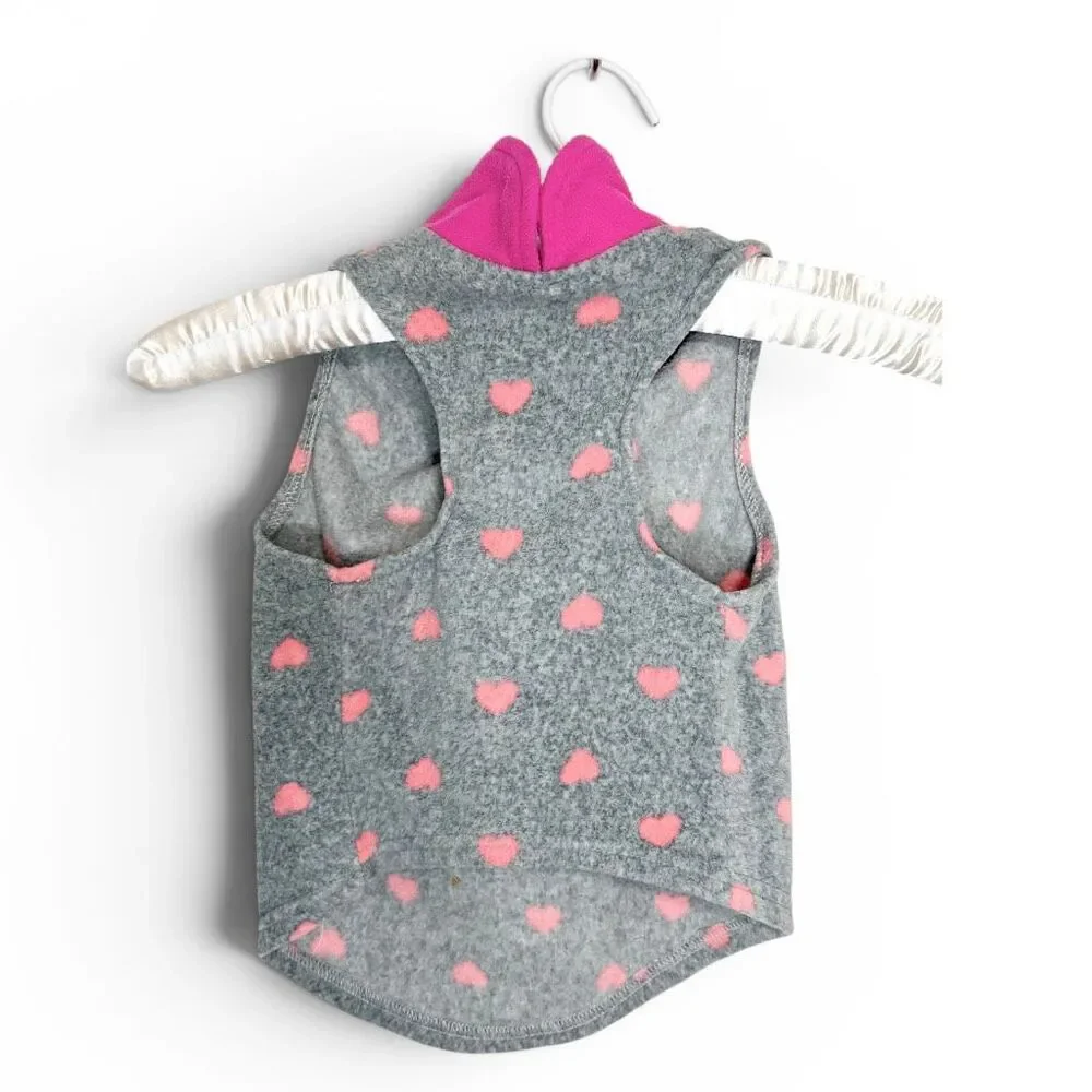 Fleece Dog Top Shirt Sweater Gray Pink Hearts Sz S